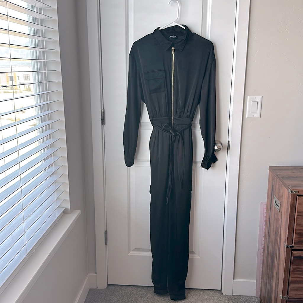 Bebe Black Satin Jumpsuit